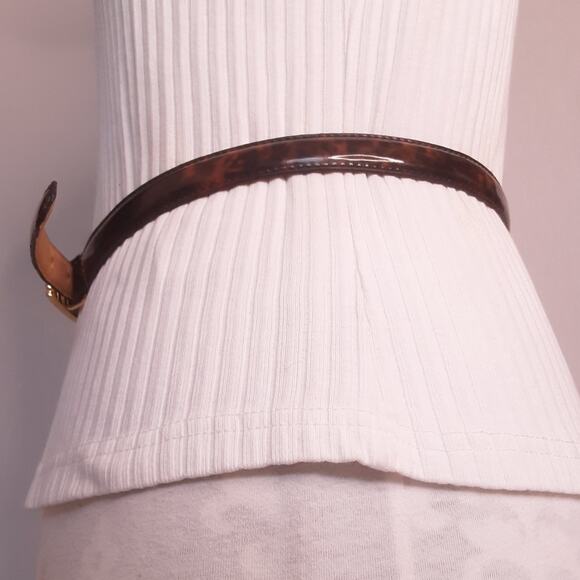 Rhinestone Studded Buckle Skinny Belt Womens XSmall Waist Brown Black Strap - Picture 3 of 14